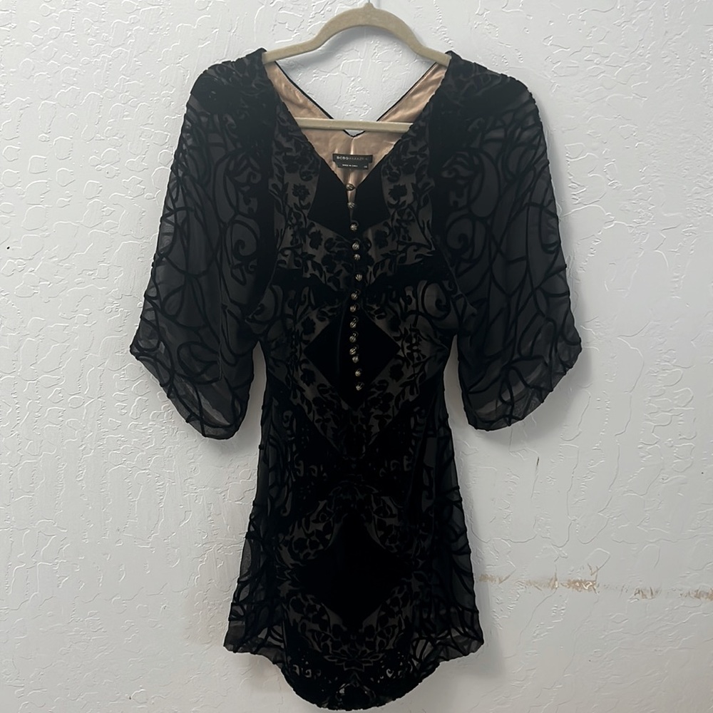 BCBGMaxazria Black Lace velvet floral Mini Dress